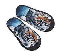 BONDIJ Chaussons poilus pour femmes hommes petit tigre dans l'espace imprimé pantoufles de ponçage hiver peluche pantoufles mignonnes pantoufles confortables toboggan intérieur, noir, moyen, Noir,