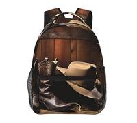 BONDIJ Grand sac à dos unisexe en toile légère avec chapeau de cowboy noir et bottes occidentales, Bottes western avec chapeau noir, taille unique