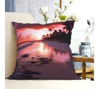 Bondij Housses de coussin carrées esthétiques avec imprimé coucher de soleil sur la plage, taie d'oreiller décorative douce et durable pour chambre à coucher, canapé, salon, canapé, chaise, bureau