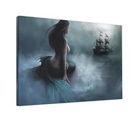 BONDIJ Impression sur toile sans cadre - Motif sirène et bateau pirate - Décoration murale colorée pour salon, chambre à coucher, bureau - 30,5 x 45,7 cm