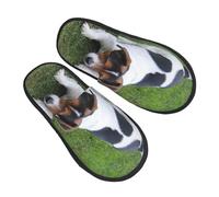 BONDIJ Jack Russell Pantoufles d'intérieur confortables et chaudes en peluche douce à enfiler pour homme et femme, Noir , Taille unique