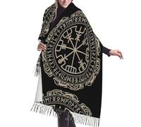BONDIJ Magical Design Norse Runes Boussole Imprimée Frange Écharpe Femme Écharpe Douce Automne Hiver Mode Frange Châle Wraps, Magical Design Boussole runes nordiques, taille unique