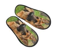 BONDIJ Pantoufles à imprimé chien berger allemand - Confortables - Chaudes - En peluche douce - Pour homme et femme, Noir , Taille unique