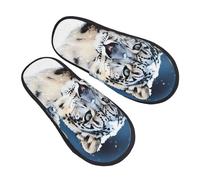 BONDIJ Pantoufles à imprimé léopard des neiges aux yeux bleus - Pantoufles chaudes à enfiler - Pantoufles d'intérieur et d'extérieur pour femme, Noir , Taille unique