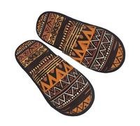 BONDIJ Pantoufles africaines en tissu boue, imprimé tribal en peluche douce, pantoufles chaudes à enfiler pour intérieur et extérieur, Noir , Taille unique