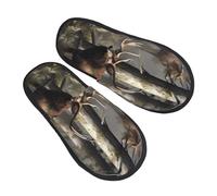 BONDIJ Pantoufles de chasse à imprimé cerf, ours, élan, chaussons d'intérieur et d'extérieur en peluche douce pour femme, Noir , Taille unique