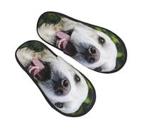 BONDIJ Pantoufles en fourrure pour femme et homme - Motif Golden Retriever - Pantoufles d'hiver mignonnes en peluche confortables, Noir , Medium