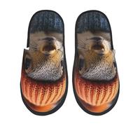 BONDIJ Pantoufles en fourrure pour femmes et hommes avec motif écureuil portant un chapeau imprimé, pantoufles d'hiver mignonnes pantoufles confortables d'intérieur, Noir , Medium