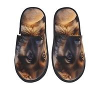 BONDIJ Pantoufles en fourrure pour femmes et hommes, berger allemand, imprimé chiot - Pantoufles d'hiver mignonnes en peluche confortables, Noir , Medium