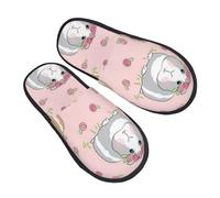 BONDIJ Pantoufles en fourrure pour femmes et hommes - Motif cochons d'Inde et cupcakes - Pantoufles d'hiver mignonnes en peluche confortables, Noir , Medium