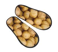 BONDIJ Pantoufles en fourrure pour femmes et hommes - Motif pommes de terre - Pantoufles d'hiver mignonnes en peluche confortables, Noir , Medium