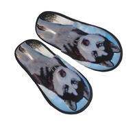 BONDIJ Pantoufles en fourrure pour homme et femme - Imprimé chiens husky - Pantoufles d'hiver mignonnes en peluche - Confortables - Noir - Taille M, Noir, Medium