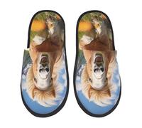 BONDIJ Pantoufles en fourrure pour homme et femme - Imprimé poney et montagne - Pantoufles d'hiver mignonnes en peluche confortables, Noir , Medium