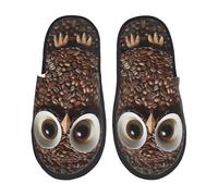 BONDIJ Pantoufles en fourrure pour homme et femme - Motif grains de café - Motif hibou - Pantoufles d'hiver en peluche mignonnes - Pantoufles d'intérieur confortables, Noir , Medium