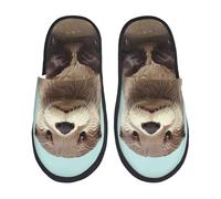 BONDIJ Pantoufles en fourrure pour homme et femme - Motif loutre - Pantoufles d'hiver en peluche - Confortables - Taille M, Noir , Medium