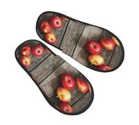 BONDIJ Pantoufles en fourrure pour homme et femme - Motif pommes fraîches et mûres - Pantoufles d'hiver mignonnes en peluche - Pantoufles d'intérieur confortables, Noir , Medium
