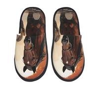 BONDIJ Pantoufles en fourrure pour homme et femme - Silhouette de cheval marron - Pantoufles d'hiver mignonnes en peluche - Pantoufles d'intérieur confortables, Noir , Medium