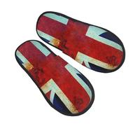BONDIJ Pantoufles poilues pour femmes hommes vintage Union Jack drapeau britannique imprimé pantoufle pantoufles d'hiver en peluche mignonnes pantoufles confortables d'intérieur slide, noir, moyen,