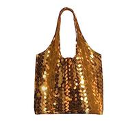 BONDIJ Sac fourre-tout en toile imprimé à paillettes dorées - Joli sac fourre-tout esthétique réutilisable pliable lavable - Sac à main de voyage décontracté pour femme et fille, Noir , Taille unique