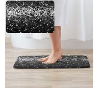 BONDIJ Tapis de salle de bain imprimé à paillettes noir et blanc, tapis de bain en microfibre absorbante avec envers en caoutchouc antidérapant pour intérieur et extérieur, 60 x 40 cm