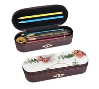 BONDIJ Trousse à crayons en cuir imprimé ananas, grande capacité, trousse à crayons, trousse de maquillage avec fermeture éclair, Motif floral doré., One Size