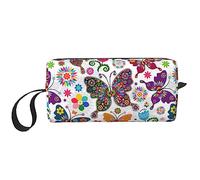 BONDIJ Trousse de maquillage de voyage, trousse de toilette portable, grande capacité, motif floral blanc, sac de voyage, sac de rangement multifonctionnel, blanc, taille unique, Blanc, Taille unique,