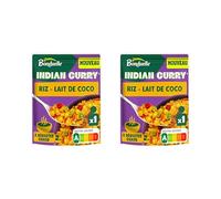 BONDUELLE - Indian Curry - Plat cuisiné - Riz et Curry de Pois Chiches au Lait de Coco - Recette Végétarienne - Nourrissant et Gourmand - Nutri-Score A - Sachet de 250 g (Lot de 2)