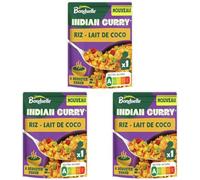 BONDUELLE - Indian Curry - Riz et Curry de Pois Chiches au Lait de Coco - Recette Végétarienne - Plat Préparé Nourrissant et Gourmand - Nutri-Score A - Sachet de 250 g (Lot de 3)