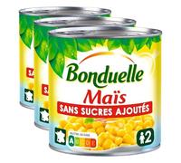 BONDUELLE - Maïs Sans Sucres Ajoutés - Croquant - Sans OGM* - Nutri-Score A - Boîte de Conserve de 300 g (Lot de 3)