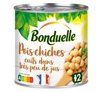 BONDUELLE Pois chiches cuits dans très peu de jus - Boîte de conserve 265 g - Prêts à l'emploi - Nutri-Score A - Origine France - Lot de 4