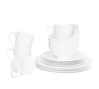Bone China Service de table 16 pièces pour 4 personnes, blanc, passe au micro-ondes, passe au lave-vaisselle, résistant aux éclats, translucide, cadeau élégant, service de vaisselle, pour la maison