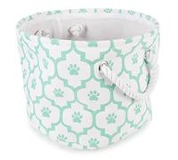 Bone Dry Bac de Rangement Pliable en Polyester Motif Empreintes de Pattes pour Animal Domestique, Rond, Taille S, 30,5 x 30,5 x 22,9 cm, Treillis Turquoise