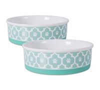 Bone Dry Lattice Collection Gamelle et boîte pour Animal Domestique, Grand Rond, 19,1 x 19,1 x 6,1 cm, Turquoise, 2 pièces