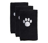 Bone Dry Pet Grooming Towel Collection Ensemble de séchage en Microfibre absorbante brodée 38,1 x 76,2 cm, Noir, 3 pièces