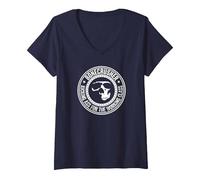 Bonecrusher Donne Un Coup de Pied au Blason de la Classe ouvrière T-Shirt avec Col en V, Femme, Bleu Marine, XXL