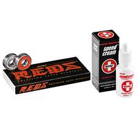 BONES Roulements Rouges - Lot de 8 roulements (nylon, roulements à billes, roulements à roulettes), pré-lubrifiés avec lubrifiant Speed Cream Racing, haute vitesse, bouclier en caoutchouc amovible