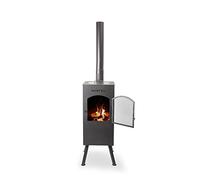 BonFeu BonCarré Noir - Brasero Extérieur Barbecue Avec Grille et Tisonnier - Incinérateur de Jardin - Plancha - Poêle Pour Extérieur