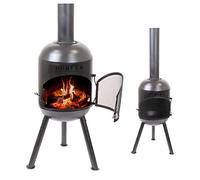 BonFeu BonSolo Brasero Extérieur Barbecue 34 cm - Noir | Cheminée de jardin avec grille de cuisson, tisonnier et porte pare-étincelles pour cuisiner au feu de bois