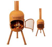BonFeu BonSolo - Poêle de terrasse en acier - Cheminée de jardin d'extérieur - Avec grille de cuisson - 34 x 34 x 124 cm
