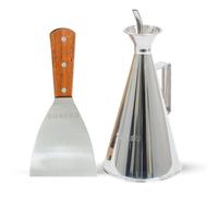 BonFeu Carafe à Huile en Acier Inoxydable avec Poignée en Bois et Spatule pour Barbecue, Kit d'Outils et Accessoires