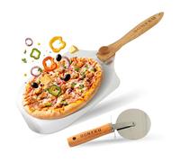 BonFeu Set Accessoires Pizza - Pelle à Pizza Professionnelle en Acier Inoxydable et Coupe-Pizza BonPizza Wheel - Ustensiles avec Manche en Bois Ergonomique pour Barbecue, Four et Brasero
