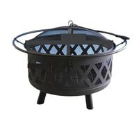 Bonfire Table Foyer D'extérieur Rond en Acier, Bois De Chauffage,Foyer | Brasier Poker, Écran Maille, Noir