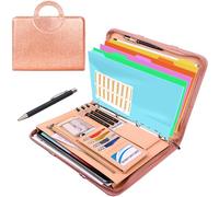 BONFORTURE Porte Document A4 Femme, Portefeuille Portfolio en Cuir PU, Classeur avec 5 Intercalaires | Bloc-notes | Stylo, Chemise de Dossier Organiseur de Conférence pour Bureau Réunion Affaires Rose
