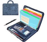 BONFORTURE Porte Document A4 Homme Femme, Portefeuille Portfolio en Cuir PU, Classeur avec 5 Intercalaires | Bloc-notes | Stylo, Chemise de Dossier Organiseur pour Bureau Réunion Affaires Bleu