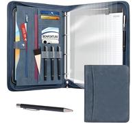 BONFORTURE Porte Document Multi-poches Porte Documents A4 Bleu | 1 stylo, 1 carnet, 10 intercalaires transparents pour classeur Homme Femme 4 Anneaux en Similicuir pour Travail, Affaires