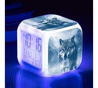 BONFUN Réveil Loup Mignon Réveil LED Enfants Réveil LED 7 Couleurs Changeant De Couleur Réveil Muet Petite Alarme Veilleuse Cadeau Horloge Electronique (Color : Color-5)