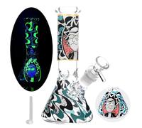 Bong en verre lumineux Masenyee de 20 cm avec bol et passoire de 14,5 mm, bang en verre pour fumer, bang robuste et épais, compact à transporter, pipe à eau Chillum (Iron Black)