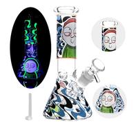 Bong en verre lumineux Masenyee de 20 cm avec bol et passoire de 14,5 mm, bang en verre pour fumer, bang robuste et épais, compact à transporter, pipe à eau Chillum (Ocean Blue)