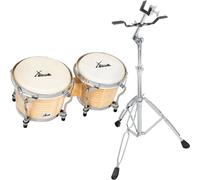 Bongo Drum Tambour Percussion Bois Accordable Peaux Naturales Set Support Pied