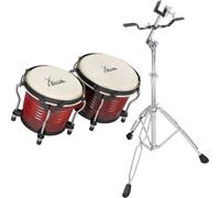 Bongo Drum Tambour Percussion Bois Rouge Peaux Naturales Set Support Chrome Pied